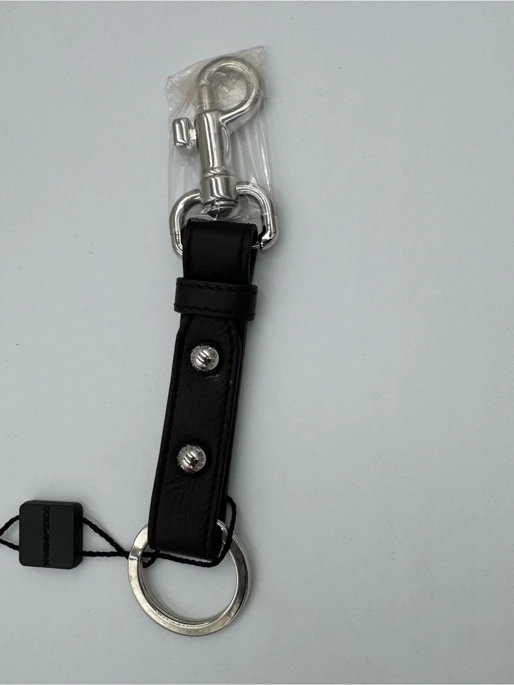 Dolce & Gabbana Dark Brown Leather Keychain with Silver Hardware NWT